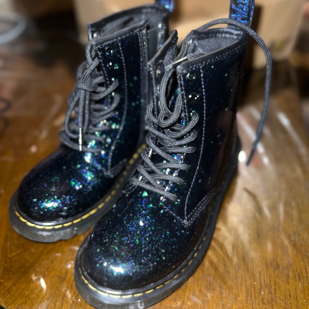 Dr. Martens 1460J Cosmic Glitter Green Boots Size 1